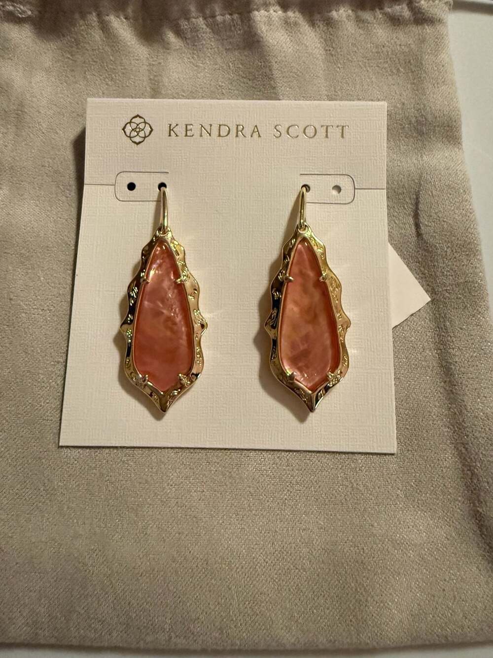 Kendra Scott Adriana Gold Drop Earrings in Pink.  Comes with bag and box